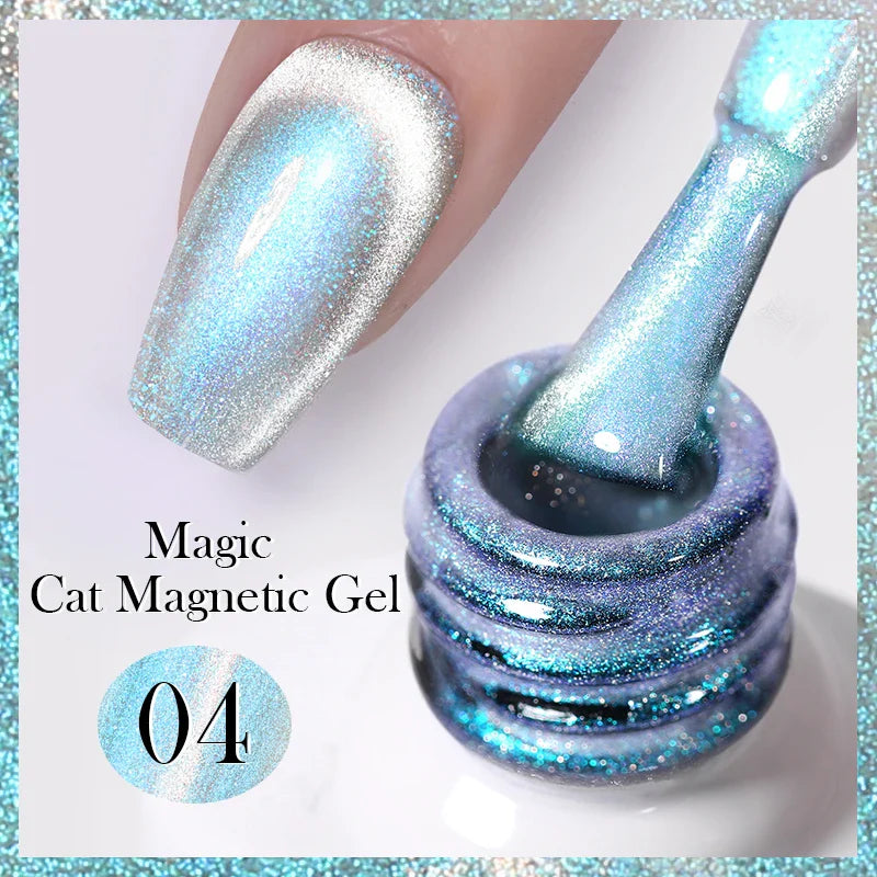 sengpan 10ml Double Light Reflective Glass Cat Magnetic Gel Sparkling Rainbow Color Gel Nail Polish Varnis Semi Permanent