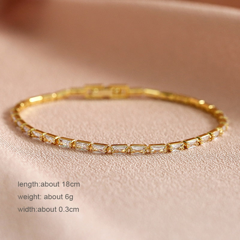 sengpan Tennis Bracelets for Women Shining Gold Color Single Layer CZ Charm Bracelet Statement Wedding Party Jewelry Wholesale