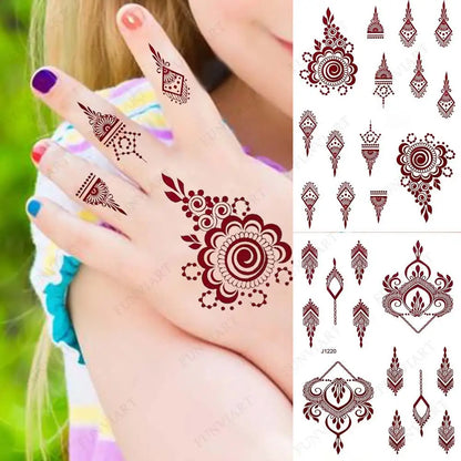 sengpan Brown Henna Tattoo Sticker for Children Waterproof Temporary Tattoos Small Size Mehndi Fake Tattoo for Hand Girl Sleeve Body Art