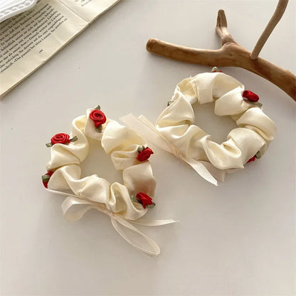 sengpan Romantic Rose French Large Hair Ring Hair Rope Ties Vintage Girls Flower Scrunchies Bands Hair Accessories for Women