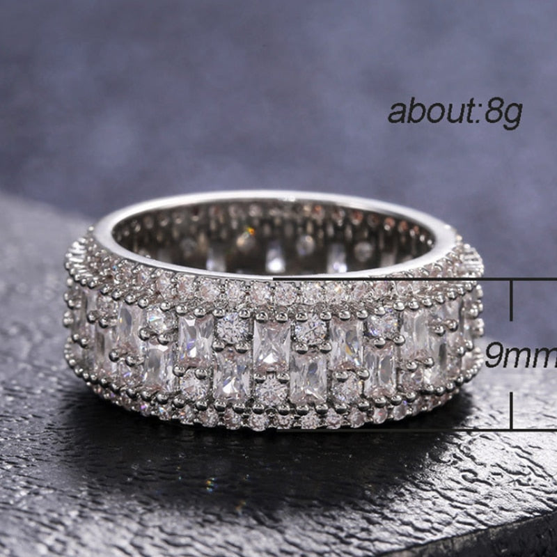 sengpan Handmade Inlay Crystal Zircon Ring AAA Zircon Wedding Band Rings for Women Finger Accessory Party Anniversary Jewelry Gifts