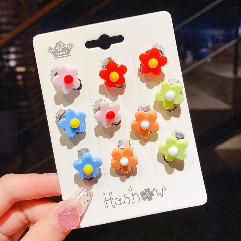 Lianfudai New 10pcs Cute Girls Earrings Ear Clip No Ear Hole Flower Earrings Children Princess Girls Birthday Gifts Kids Accessories