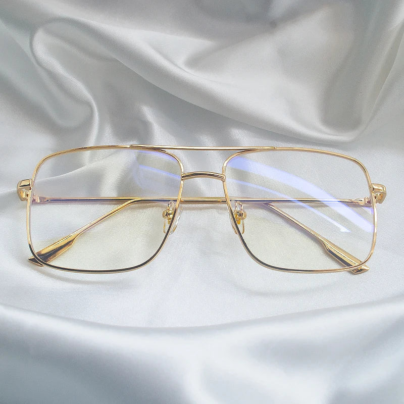 sengpan Fashion square frame vintage eyeglasses Men Oversized Metal Glasses frame Women Clear Lens Glasses Gold Optical Spectacle