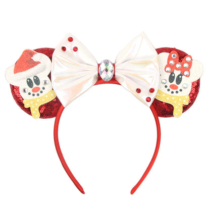 sengpan New Disney Christmas Mouse Ears Headband Santa Antler Sequins Bow Hairband For Women Featival Party DIY Hair Accessories Gift