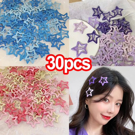 sengpan Women Bobby Pin Y2K Girls Stars Barrettes Metal Snap Clips Colorful Star Korean BB Hairpins Crab Stick Headwear Hair Accessories