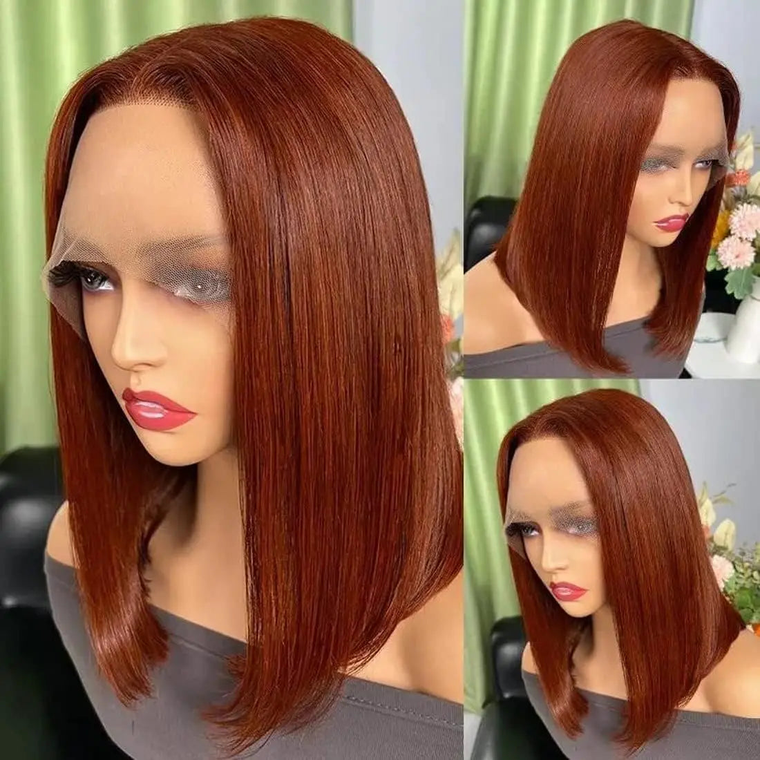 sengpan Reddish Brown Bob Wig Human Hair 13x4 Lace Front Wigs Human Hair Pre Plucked with Baby Hair Brazilian Virgin Human Hair