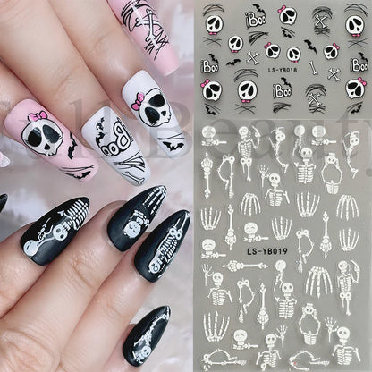 sengpan Luminous Nail Stickers Glow In Dark Halloween Nail Art Decoration Cartoon Skull Ghost Sliders Bones Spider Decal Tattoo GLYB-018