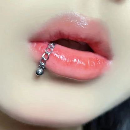 sengpan Chain Lip Ring One Nail Dual Use Ins Men Women Titanium Steel Round Ball Pointed Conical Punk Labret Nail Piercing Wholesale