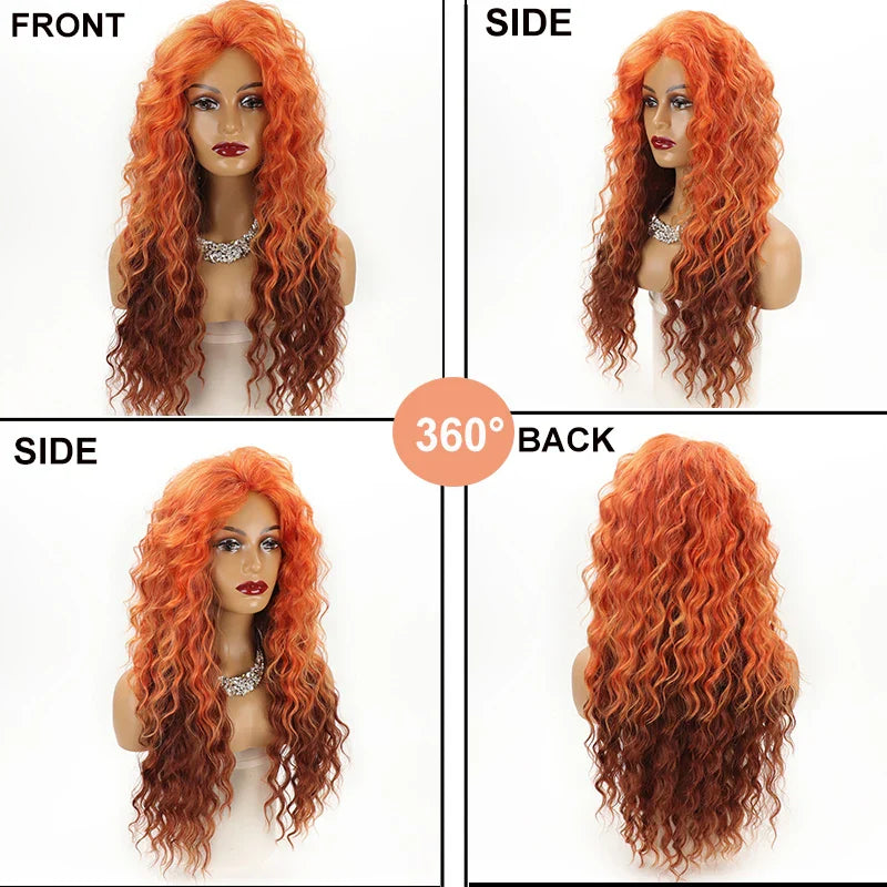 sengpan Long Fluffy Curly Wig for Women Ombre Orange Ginger Natural Wavy Hair Wig Ash Blonde Synthetic Loose Deep Wave Wig  Cosplay