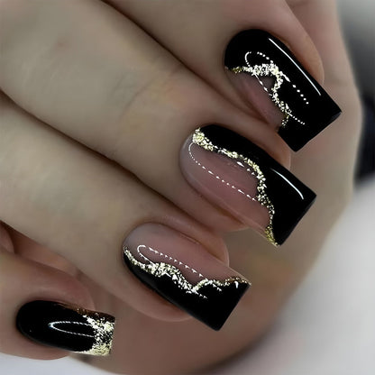 Lianfudai current nail trends 2023  24Pcs Simple French False Nails with Shiny Powder Mid-length Square Fake Nail Full Cover Nail Tip Wearable Ballet Press on Nails