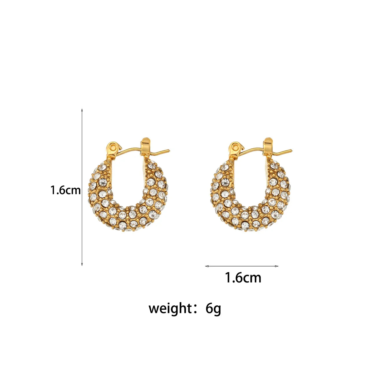 sengpan Full Crystal15mm 23mm Hoop Earrings For Girl Clear White Green Zircon Stone Stainless Steel Base Gold Plated Statement Earrings