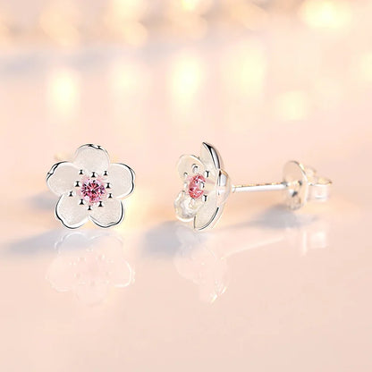 Lianfudai Real 925 Sterling Silver Crystal Jewelry New Flower Stud Earrings For Women XY0202