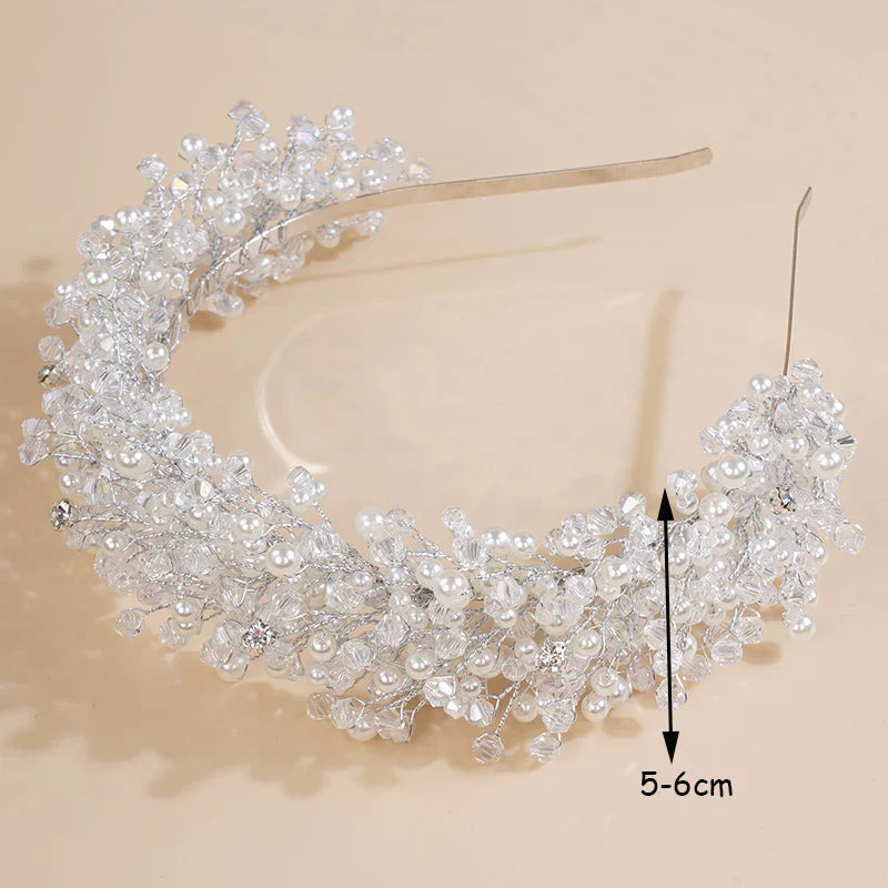 sengpan Luxury Pearl Crystal Bridal Crown Headpieces Handmade Party Wedding Hair Accessories Vintage Rhinestone Women Headband Tiaras