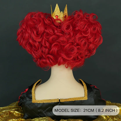 Lianfudai  WIGS New Royal Red Queen Wig Light Red Short Curly Hair Synthetic Heart Cosplay Wigs Halloween Costume Party Wig