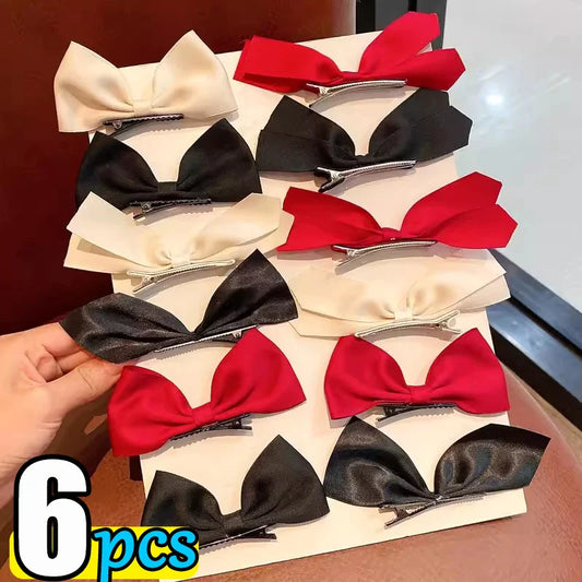 sengpan Black White Ribbon Hair Bows Hair Clips Vintage Bowknot Side Hairpin Cute Girls Barrettes Headdress Hair Accessories Women