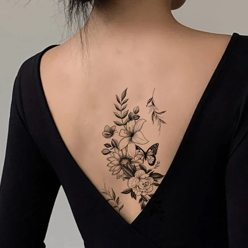 sengpan Black Flower Tattoo Stickers for Hand Arm Waterproof Temporary Tattoos for Women Butterfly Fake Tattoo Sleeve Tatoos Girls