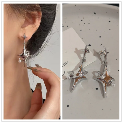 sengpan Korea Simple Black Star Pentagram Crystal Earrings Hip Hop Y2K Wholesale Jewelry Trends Trending