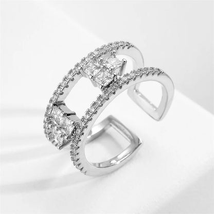 sengpan Fashion Geometric Cubic Zirconia Open Rings for Women Fashion Square Adjustable Ring Anniversary Party Jewelry Gift