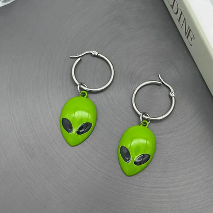 sengpan  -  4 Colors Funny UFO Alien Face Dangle Earrings for Women Y2K Fashion Cute ET Halloween Party Jewelry Earrings