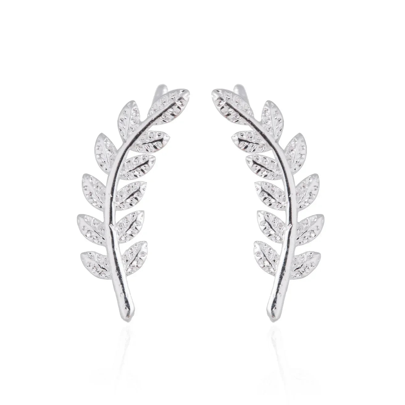 sengpan Trendy CZ Crystal Leaf Feather Earrings Ear Climber Stud Earrings For Women Everyday Jewelry Jacket Ear Cuff Piercing Bronics