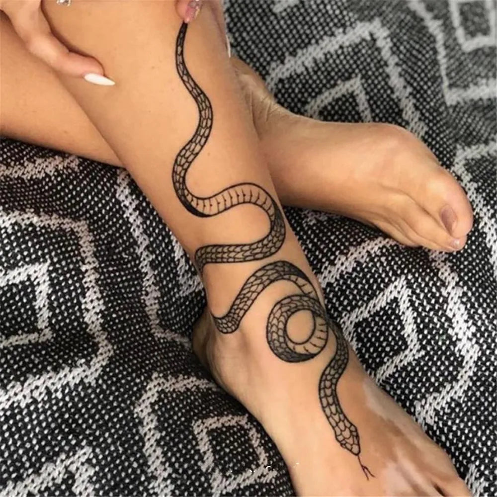 sengpan 2024 Summer Snake Flower Temporary Tattoos Sticker Waterproof Cool Dark Style Unisex Water Transfer Fake Tattoo Women Accessory