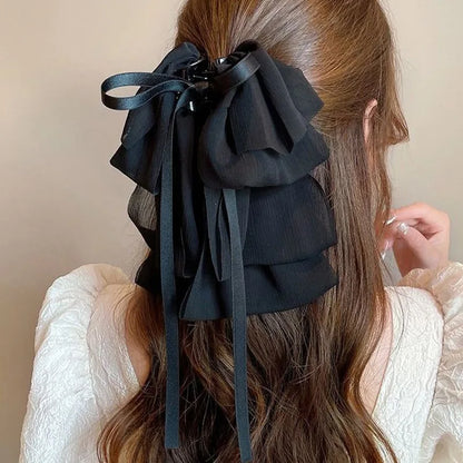 sengpan New Bow Floating Ribbon Grip Clip Girls Elegant Ponytail Braid Claw Clip Retro Luxury Female Hair Card Hair Accessories