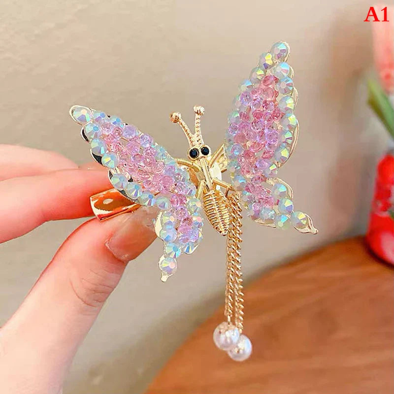 sengpan Shaking Move Wing Top Clip Bangs Clip Shiny Rhinestone Moving Butterfly Children Hairpin Alloy Hair Accessories