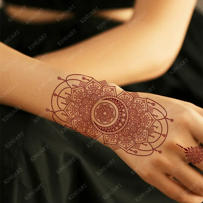 sengpan Waterproof Brown Henna Tattoo Sticker for Women Temporary Flower Fake Tattoo for Hand Wedding Party Festival Body Art Decoration