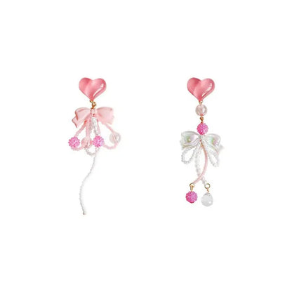 sengpan Super Fairy Pink Heart-Shaped Tassel Long Earrings Women Show Face Small Earrings Exaggerated Vacation Style Accessories Party