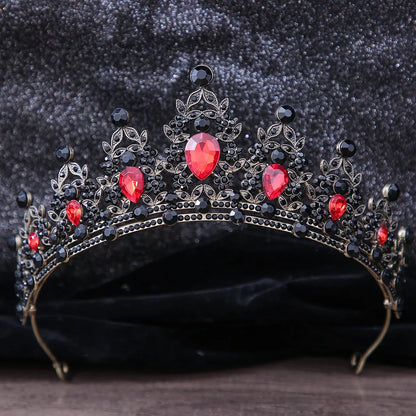 Lianfudai Luxury Elegant AB Crystal Crown Hair Accessories Tiara For Women Party Red Purple Rhinestone Bridal Crown New Hair Jewelry