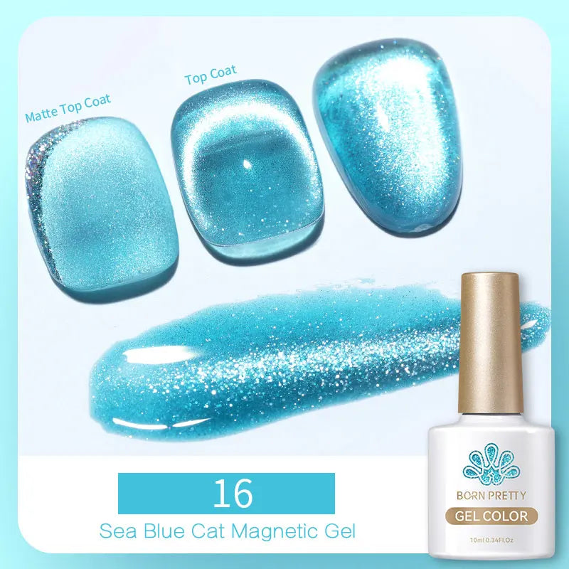 sengpan 10ml Double Light Reflective Glass Cat Magnetic Gel Sparkling Rainbow Color Gel Nail Polish Varnis Semi Permanent