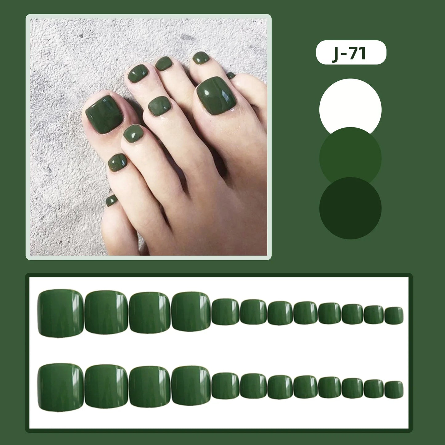 sengpan 24Ps Glossy Lake Blue Press on Toe Nails Artificial Acrylic Fake Toenails Full Coverage Removable Wearable Toe Nail Art Finished