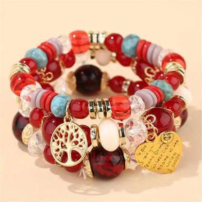 sengpan  Bohemian White Crystal Beads Strand Bracelets For Women Girls Ethnic Tree Of Life Charm Wrap Bracelet Pulseira Feminina