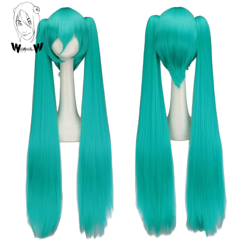 sengpan W Synthetic Hair Miku Cosplay Long Wig Green Heat Resistant Party Wigs with 2 Clip Ponytails Wigs