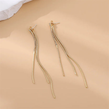 sengpan New Luxury Gold Color Long Tassel Earrings Trendy Korean Fashion White Zircon Ear Wire Women Accessories Earring Jewelry Gifts