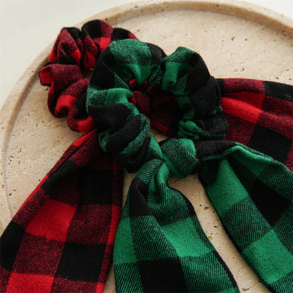 sengpan Ponytail Ribbon Hair Tie Santa Claus Elastic Hair Band Christmas Style Plaid Scrunchies Simple Fashion DIY Hair Accessories