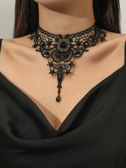 Lianfudai Lace Ladies Necklace Women's New Simple Exaggerated Black Clavicle Chain Collar Jewelry