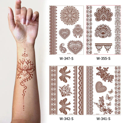 sengpan Brown Henna Lace Temporary Tattoos Sticker For Women Mehndi Stickers for Hand Neck Body Feather Flora Henna Tattoo Waterproof