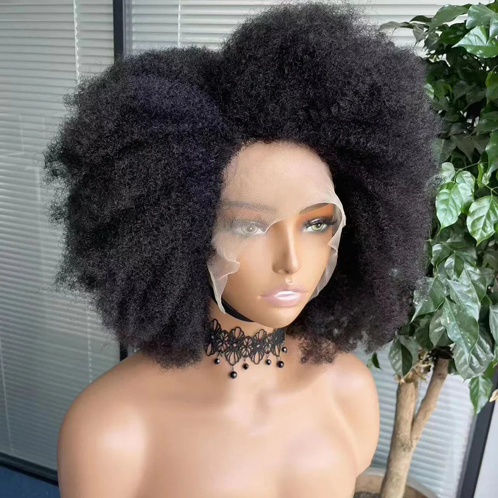 sengpan Afro Kinky Curly Lace Front Wig Natural Color Afro Bob Human Hair Natural Hairline Glueless Short Human Hair Wigs