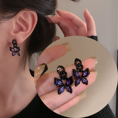 Lianfudai New Punk Style Bowknot butterfly Drop Earring for Woman 2024 Cool Metal Butterfly Earrings Aesthetic Jewelry Party Gift