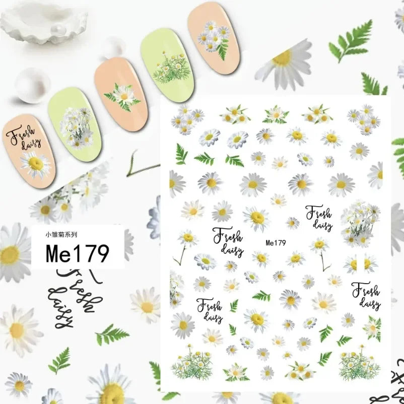 sengpan Simple Flowers 3D Nail Stickers Spring Summer Blossom Floral Tulip Fruit Nail Art Decals Adhesive Sliders Manicure Decorations