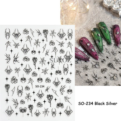 sengpan Spider Nail Art Stickers Halloween Design Ghost Skull Spider Webs Pumpkin Nail Decors Y2K Diamond Charms Manicure Decals GLJI-DZ