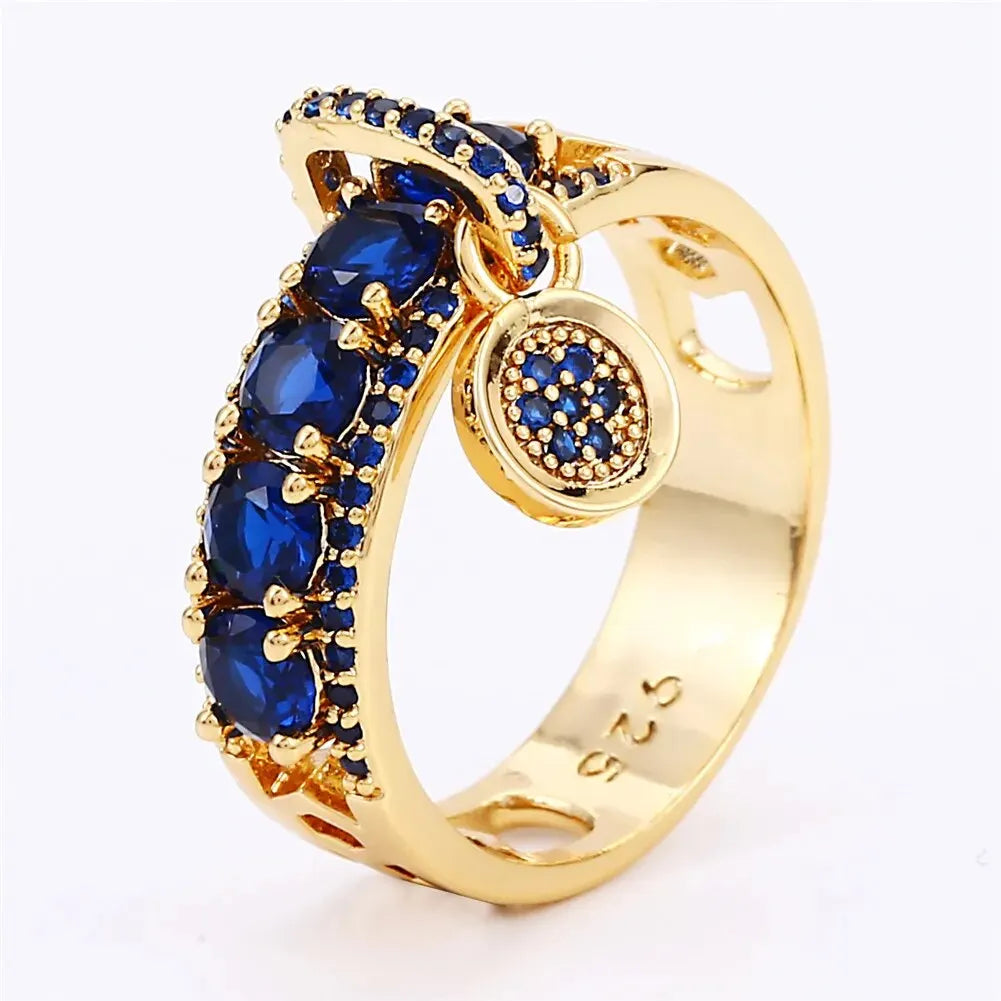 sengpan New Arrival Vintage Rose Gold Filled Wedding Rings For Women Fashion Jewelry Luxury Blue Zircon Engagement Ring