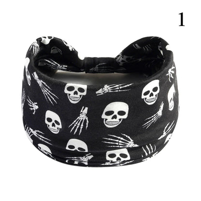 sengpan Halloween Skeleton Turbans Yoga Elastic Head Wrap Women Headband Wide Hairbands Headwear Bandanas Fashion Hair Band YZL05-5