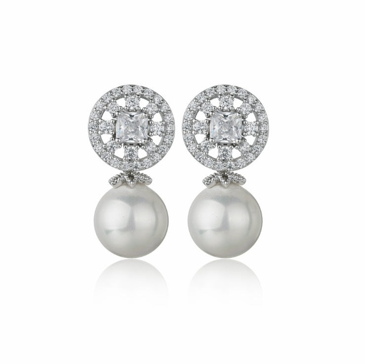 sengpan Fashion Imitation Pearl Wedding  Jewelry Elegant Zircnia Crystals Stud Earrings For Women Patry Dress Accessories CE1858