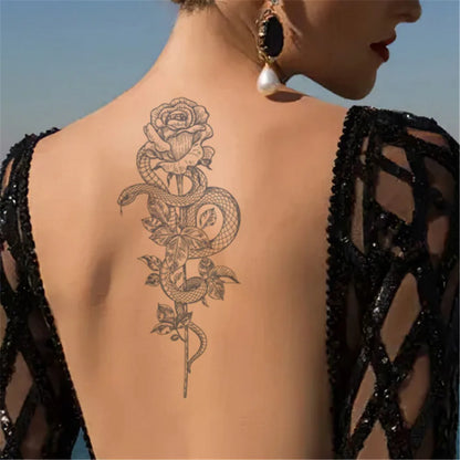 sengpan 2024 Summer Snake Flower Temporary Tattoos Sticker Waterproof Cool Dark Style Unisex Water Transfer Fake Tattoo Women Accessory