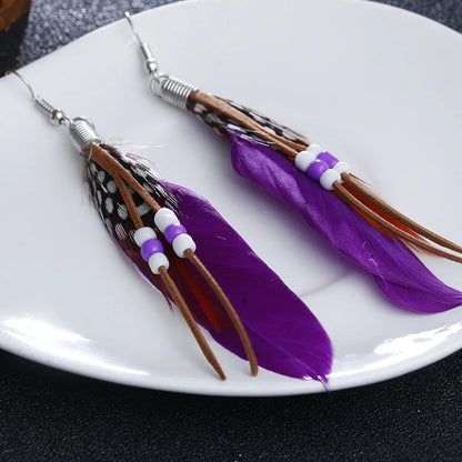 sengpan Indian Feather Boheimia Jewelry Bohemian Long Feather Earrings Eardrop For Women