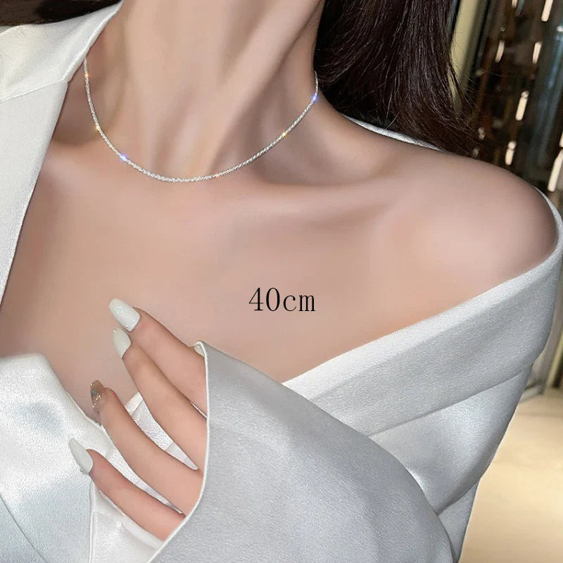 sengpan Sparkling Necklace For Women Clavicle Chain Choker Silver Plated Fashion Jewelry Wedding Party Birthday Gift