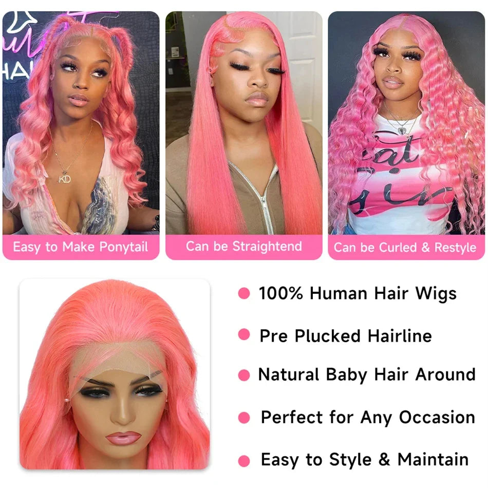 sengpan Body Wave 13x4 13x6 Hd Lace Frontal Wig Pre Plucked Transparent Colored Lace Front Pink Wig For Women Human Hair Wigs