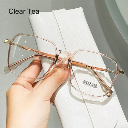 Lianfudai NEW Double Bridge Square Anti-blue Light Glasses Women Men Vintage Transparent Computer Glasses Oversize Frame Eyeglasses 1PC